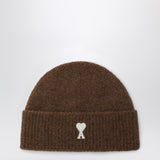 Ami Paris Sophisticated Brown Reversible Ribbed Beanie