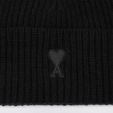 Ami Paris DeepBlackRibbedKnit Hat Patch EditionDetails