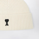 Ami Paris White Texturedribbed Knitwear Beanie Patch