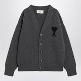 Ami Paris Heather Grey Cardigan EmbroideredHeartLogo