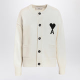Ami Paris White Cardigan Embroidered Coeur Detailing