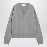 Ami Paris Grey V Neck TexturedTonalLogoEmbroidered Sweater