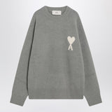 Ami Paris Grey DroppedShoulders Crewneck Sweater Logo