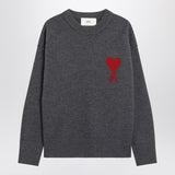 Ami Paris Grey Oversized Crewneck EmbroideredLogo Sweater