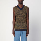 Wales Bonner Navy Yellow Textured Lightweight Gilet